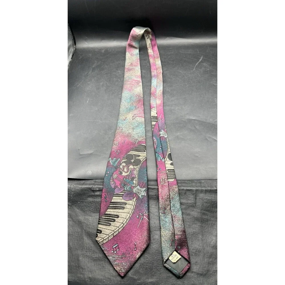 Vintage Balancine Disney Mickey Mouse Piano Guitar Necktie Multicolor USA 59”